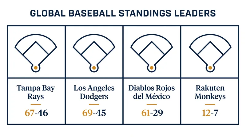 Division leaders across MLB, LMB, and the CPBL as of early August 2026.