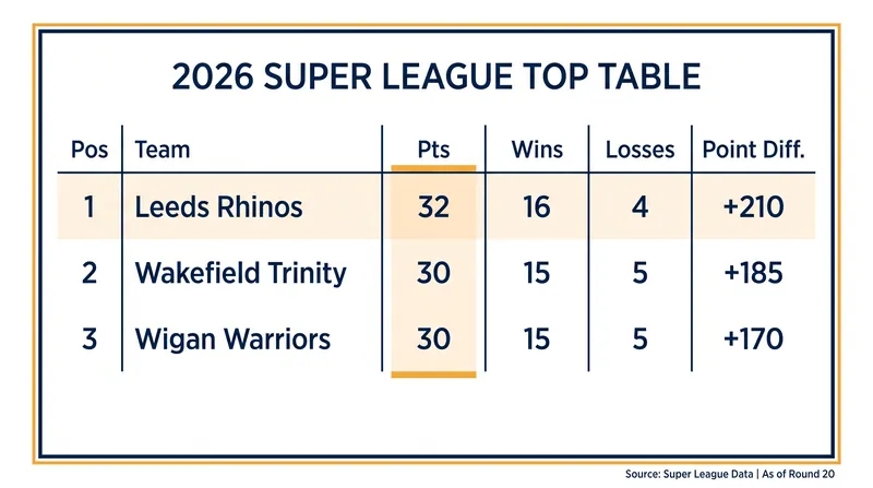 The top of the Betfred Super League table as of Round 22.