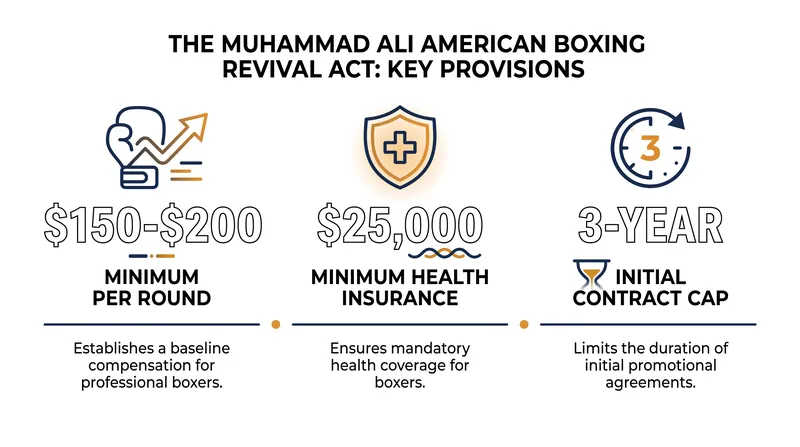 The legislation establishes unprecedented national minimums for fighter compensation and medical coverage.