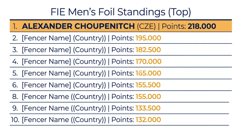 Alexander Choupenitch has amassed 218.000 points to secure the World No. 1 ranking.