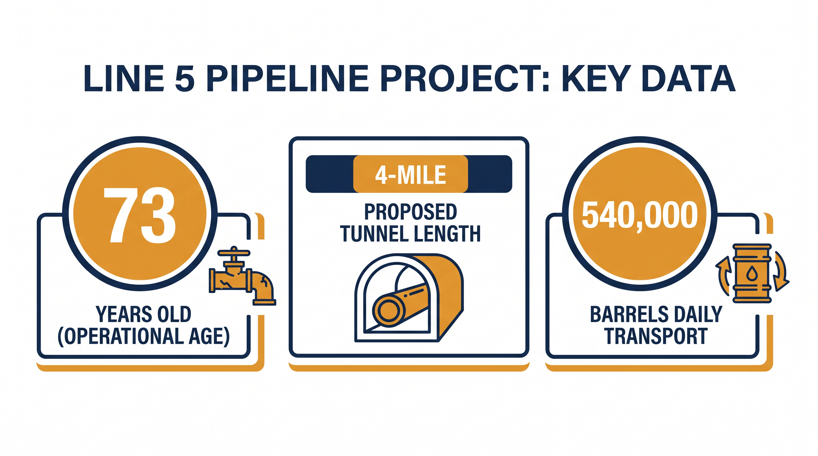 Key statistics surrounding the Line 5 pipeline and the proposed tunnel project.