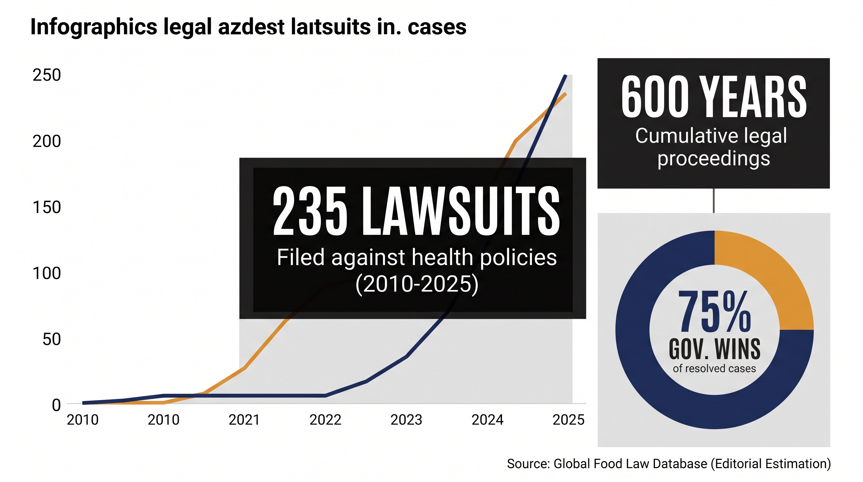 A global investigation identified hundreds of legal challenges against health policies, resulting in centuries of cumulative delays.