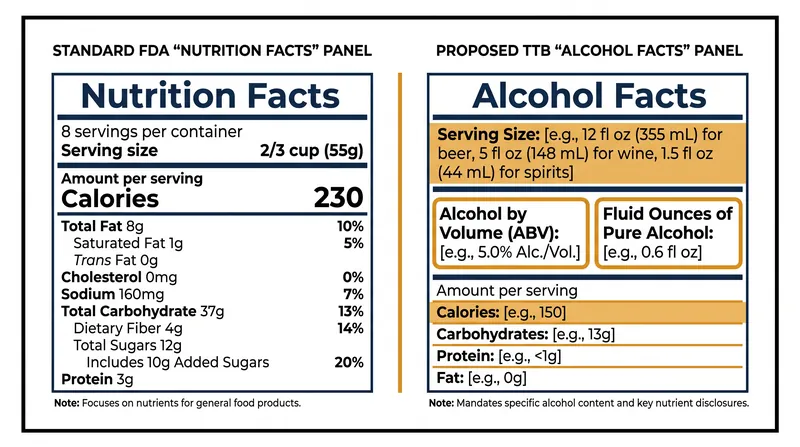 The proposed 'Alcohol Facts' panel will mandate per-serving metrics for calories, macronutrients, and pure alcohol content.