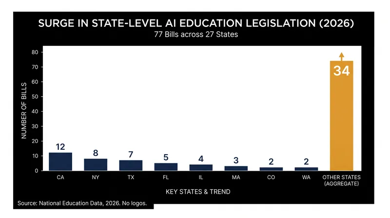 State legislatures have introduced dozens of bills in 2026 to regulate AI use and protect student data privacy.
