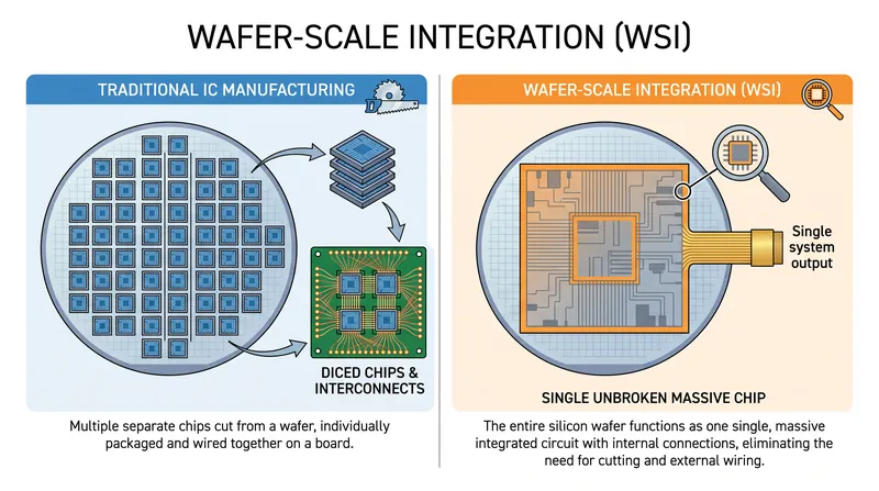 Wafer-scale integration bypasses the traditional process of cutting a silicon wafer into smaller, individual chips.