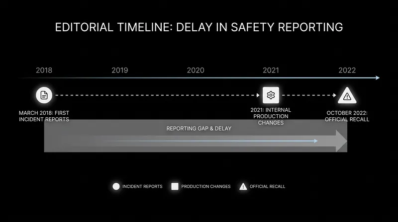 Timeline of the Horizon T101-05 treadmill defect and regulatory action.