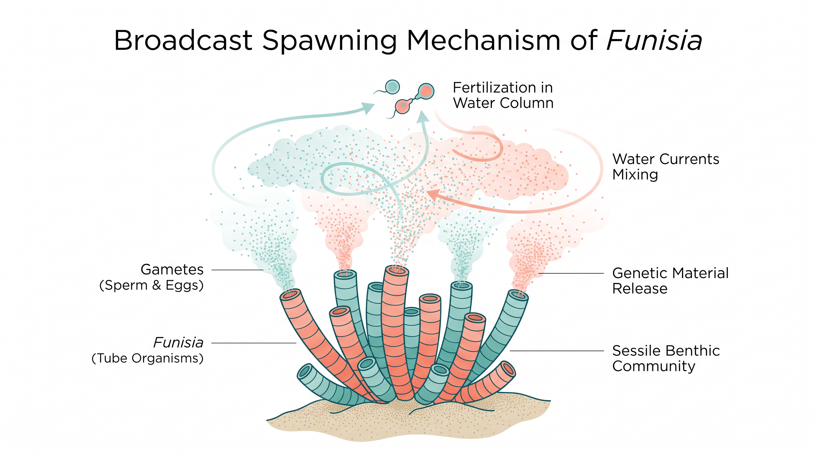 Funisia likely reproduced via broadcast spawning, releasing genetic material into the water column simultaneously.