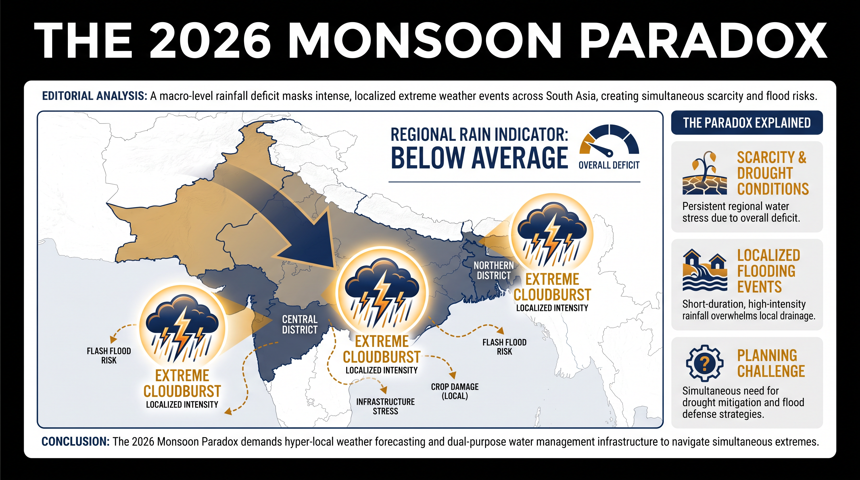 The 2026 paradox: A drier regional forecast punctuated by highly concentrated, extreme rainfall events.