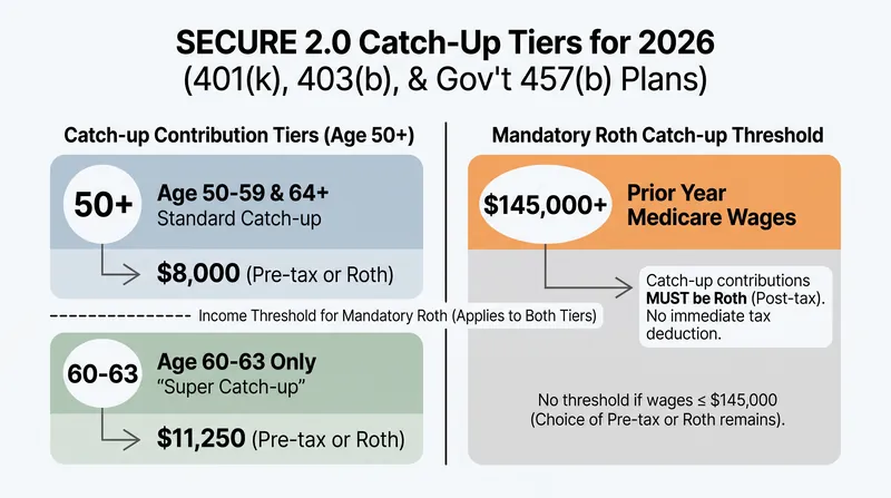 Older workers have new, complex tiers for catch-up contributions under the SECURE 2.0 Act.