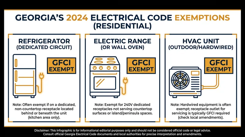 Georgia amended the national code to exempt several major appliances from GFCI requirements.
