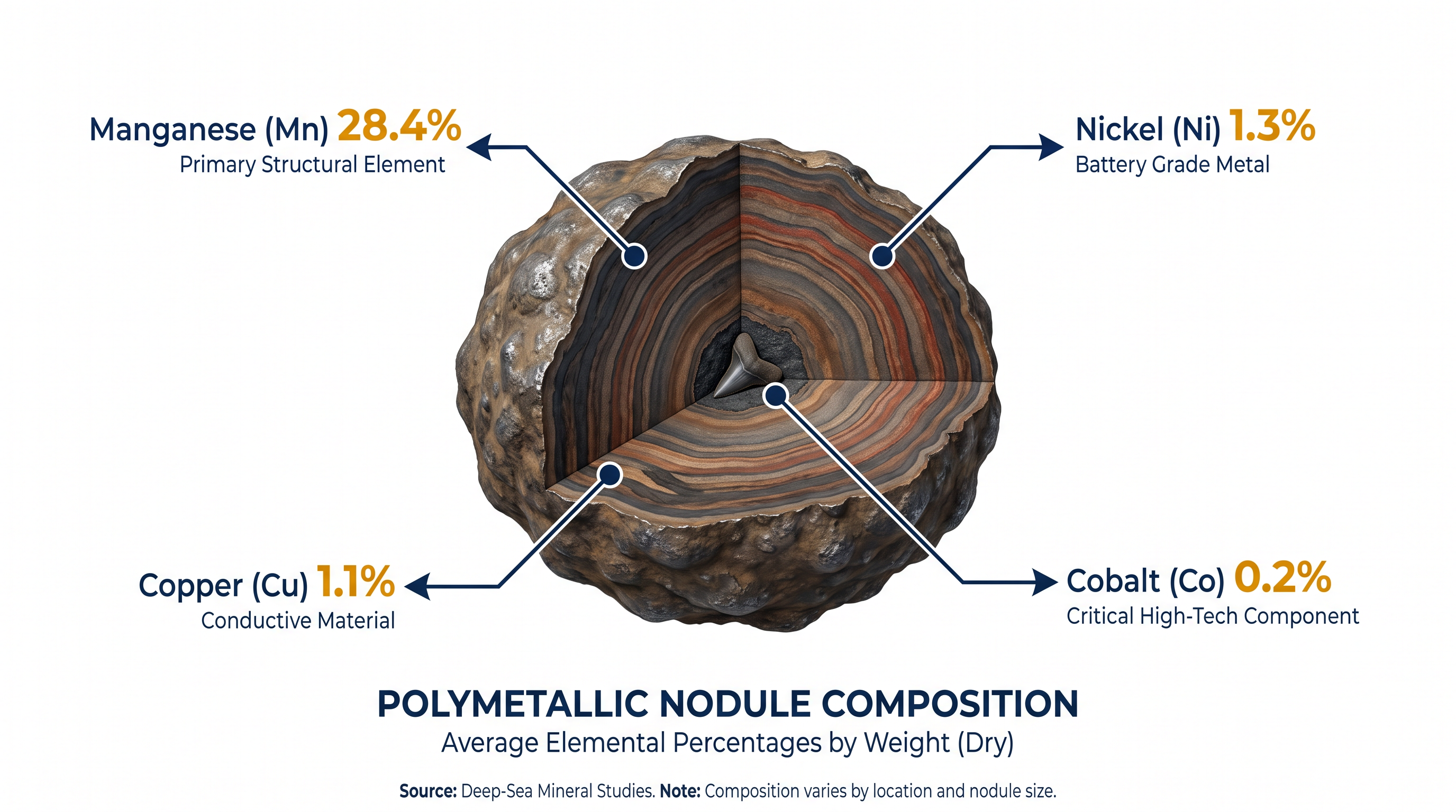 Polymetallic nodules contain high concentrations of metals critical for electric vehicle batteries and renewable energy infrastructure.