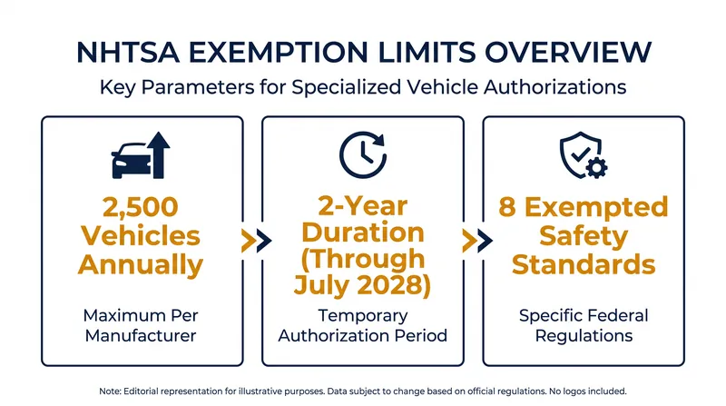 The NHTSA's commercial exemption comes with strict deployment caps and a two-year expiration date.