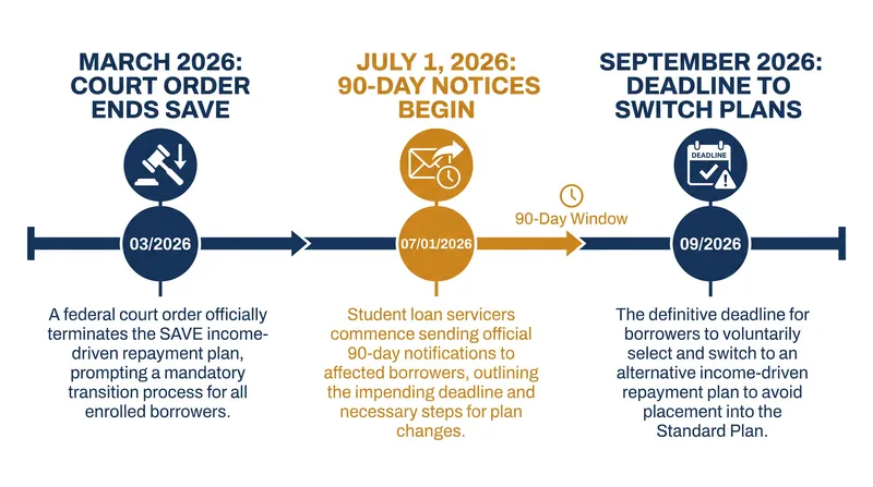 The timeline for the mandatory transition away from the SAVE repayment plan.
