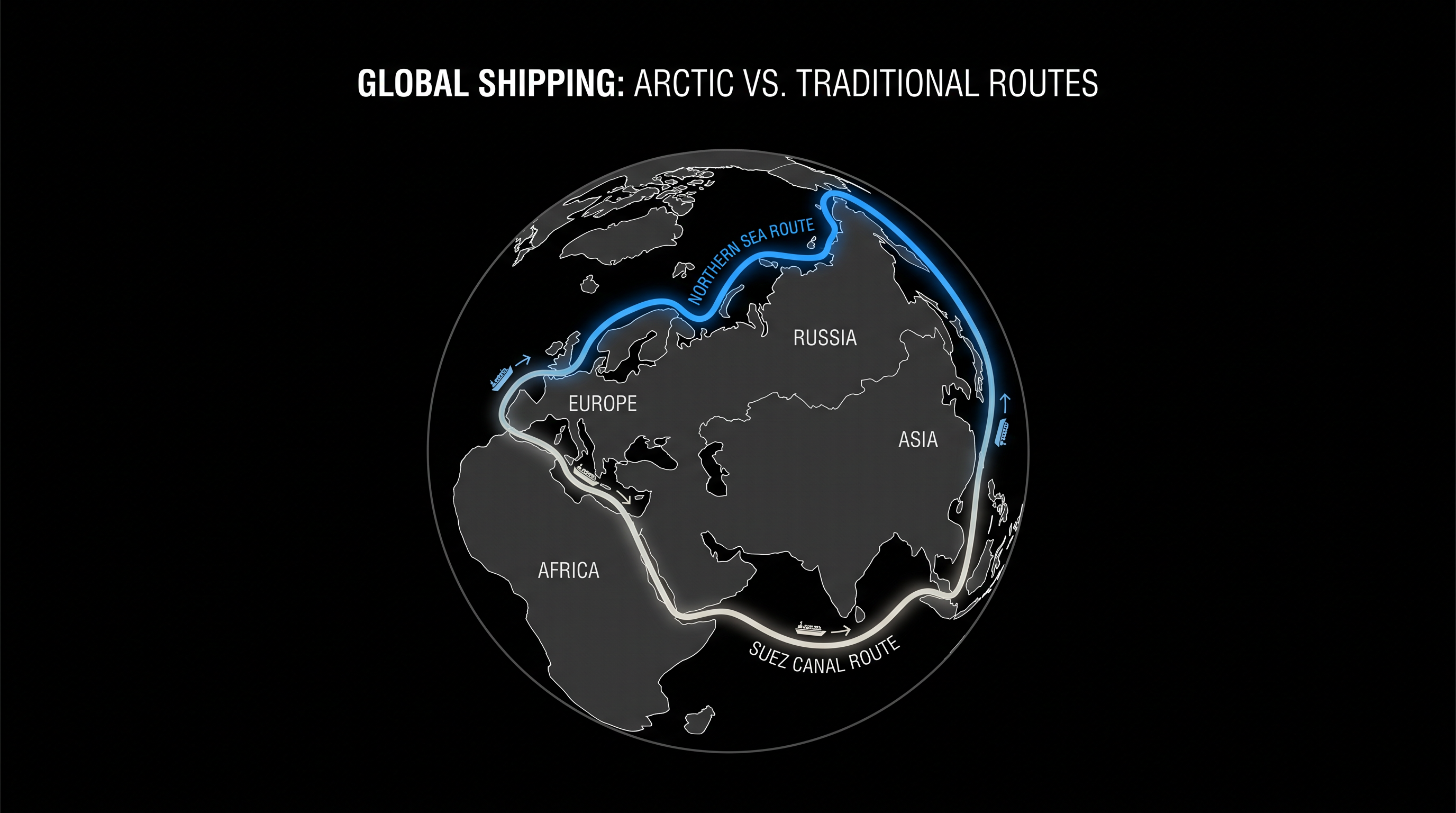 The Northern Sea Route nearly halves the transit time to Asian markets compared to the Suez Canal.