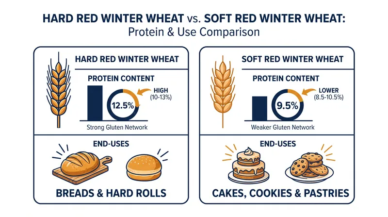 Hard Red Winter wheat provides the essential protein network needed for bread to rise, a quality soft wheat lacks.