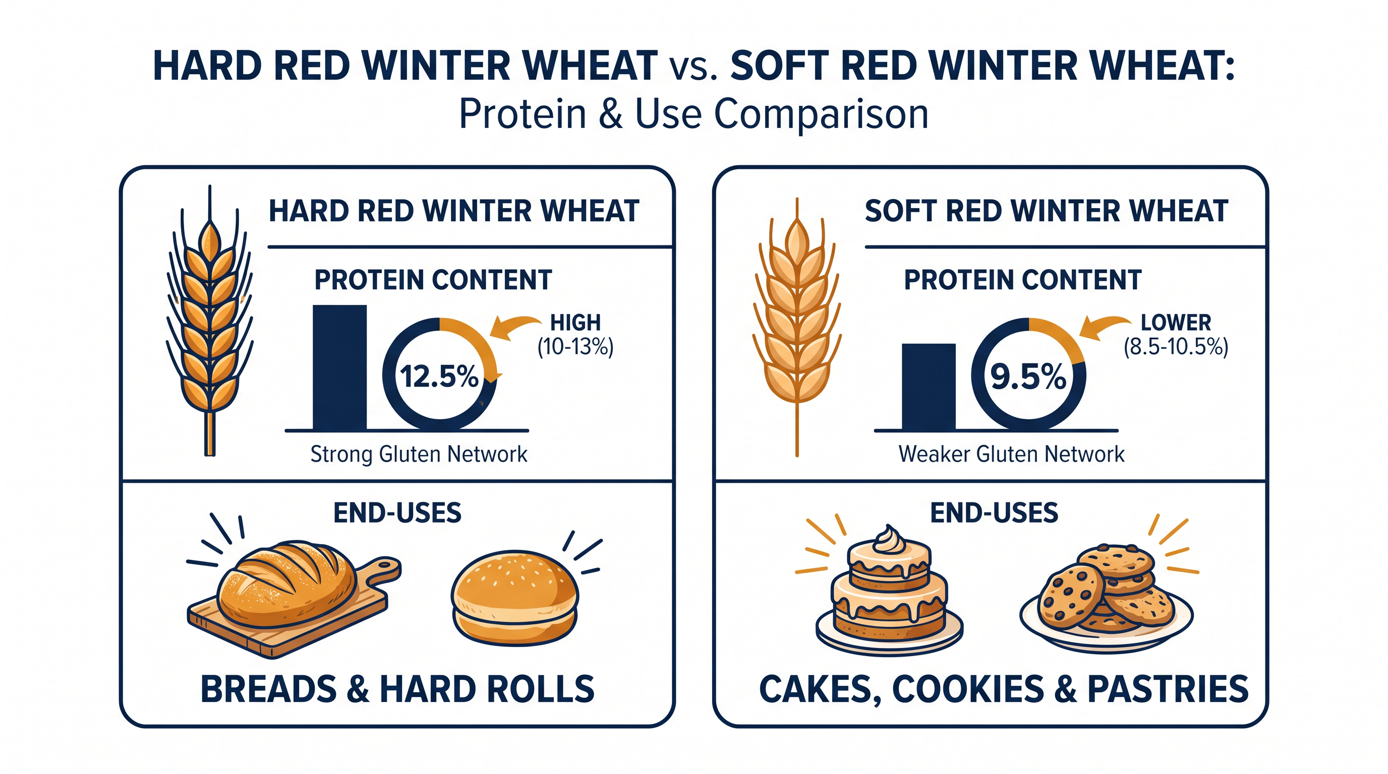 Hard Red Winter wheat provides the essential protein network needed for bread to rise, a quality soft wheat lacks.