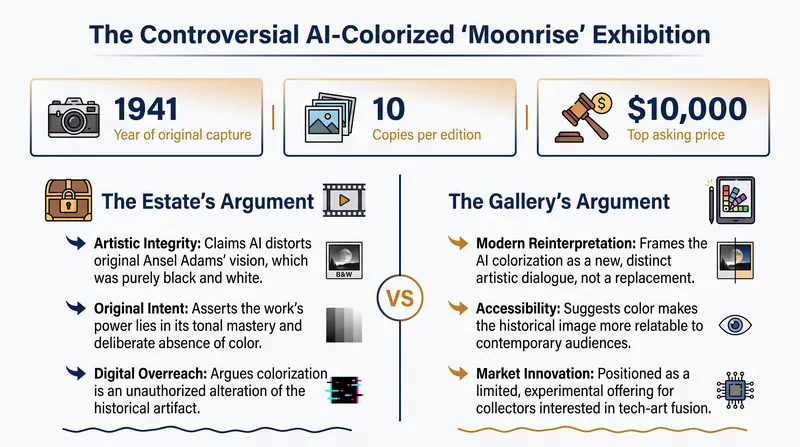 The core arguments and figures at the center of the Ansel Adams AI dispute.