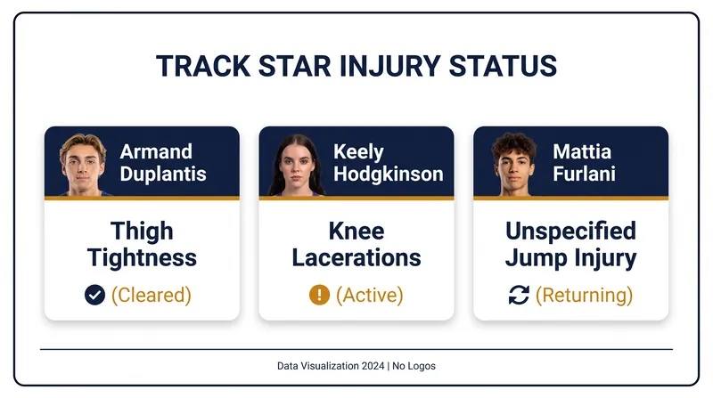Current injury and recovery status for key Diamond League athletes.
