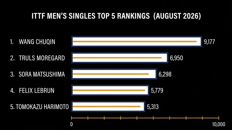 The Men's Top 5 features players from China, Sweden, Japan, and France.