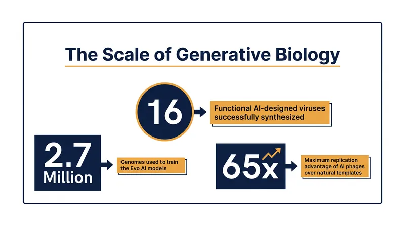 The AI models analyzed millions of existing genomes to learn the rules of biological design before generating novel, highly efficient viruses.