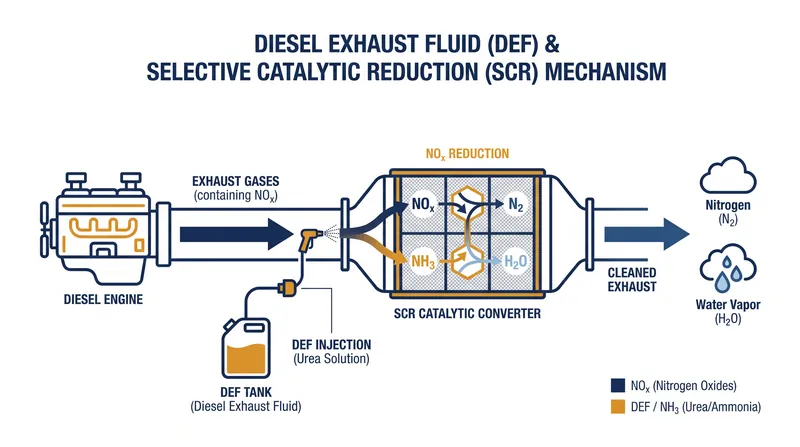 How Selective Catalytic Reduction (SCR) systems use Diesel Exhaust Fluid to neutralize NOx emissions.