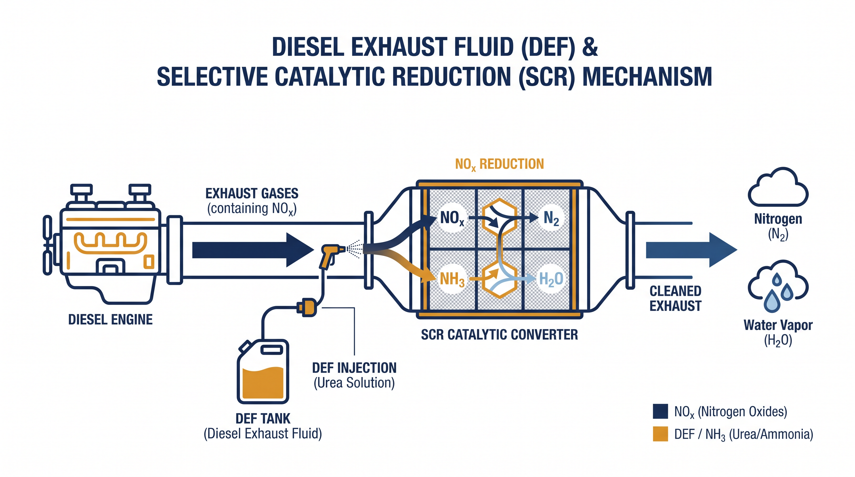 How Selective Catalytic Reduction (SCR) systems use Diesel Exhaust Fluid to neutralize NOx emissions.