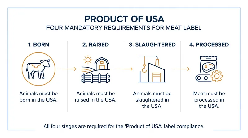 The USDA's new four-pillar requirement closes a loophole that previously allowed imported meat to claim U.S. origin.
