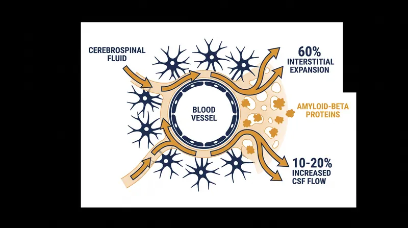 During deep sleep, the brain's interstitial space expands, allowing cerebrospinal fluid to wash away metabolic waste.