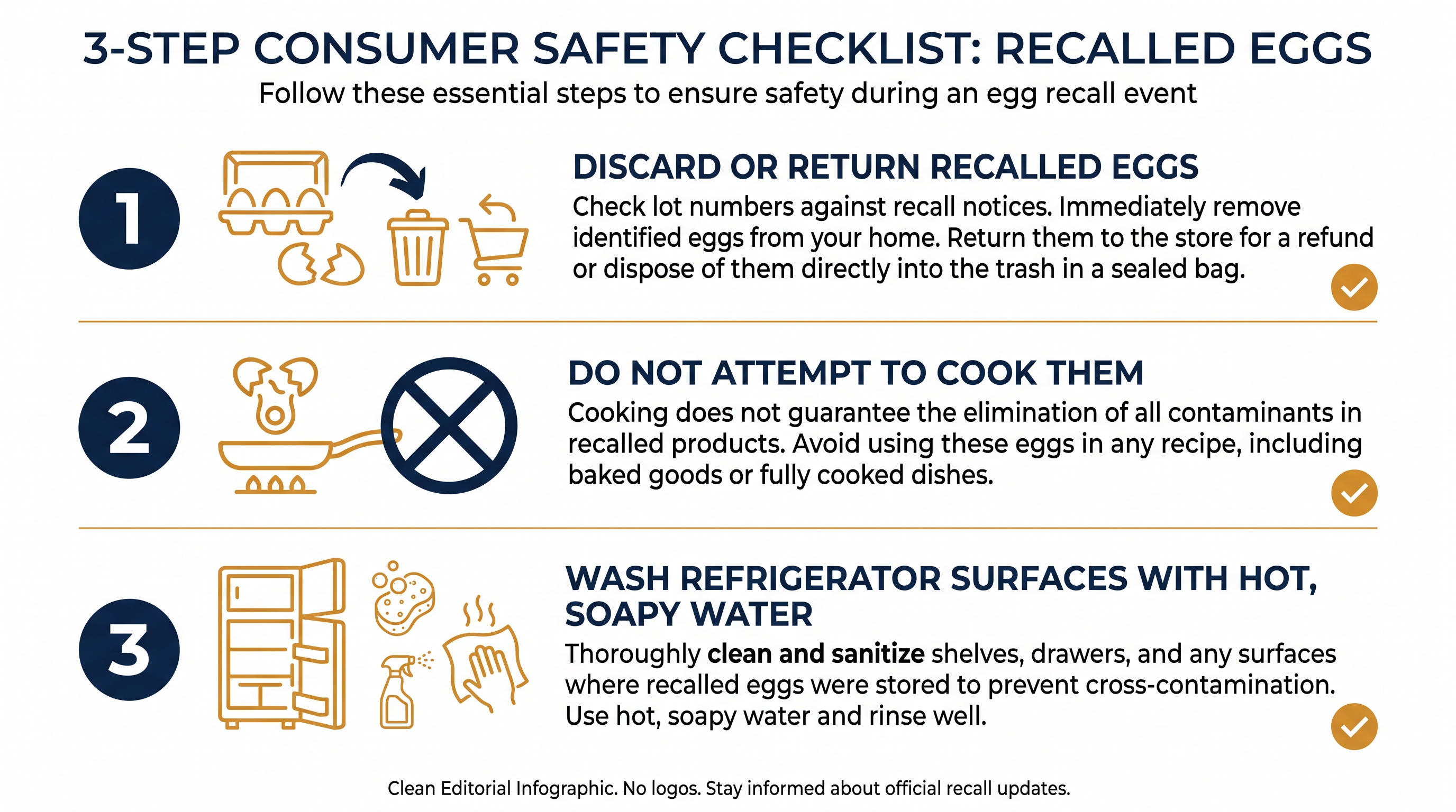 FDA recommended protocols for handling recalled eggs and preventing cross-contamination.