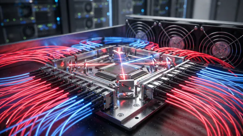 Optical Circuit Switches use tiny mirrors to bounce lasers, allowing the supercomputer to reconfigure its network in milliseconds.