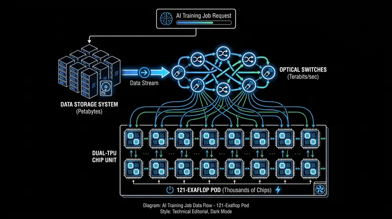 Networking thousands of chips together allows them to act as a single, unified brain during AI training.