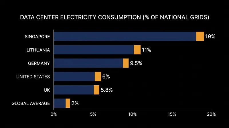 Data center power consumption varies wildly by region, with tech-forward hubs far exceeding the 2% global average.