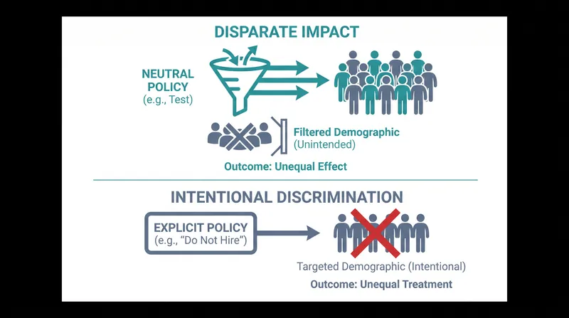 The legal difference between systemic outcomes and intentional bias.