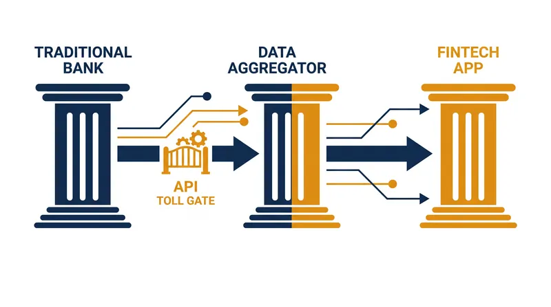 How data flows from your bank to your budgeting app, and where the new API fees would be applied.