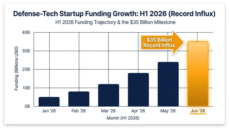 Defense-tech startups pulled in a record $35 billion from private investors in the first half of 2026.