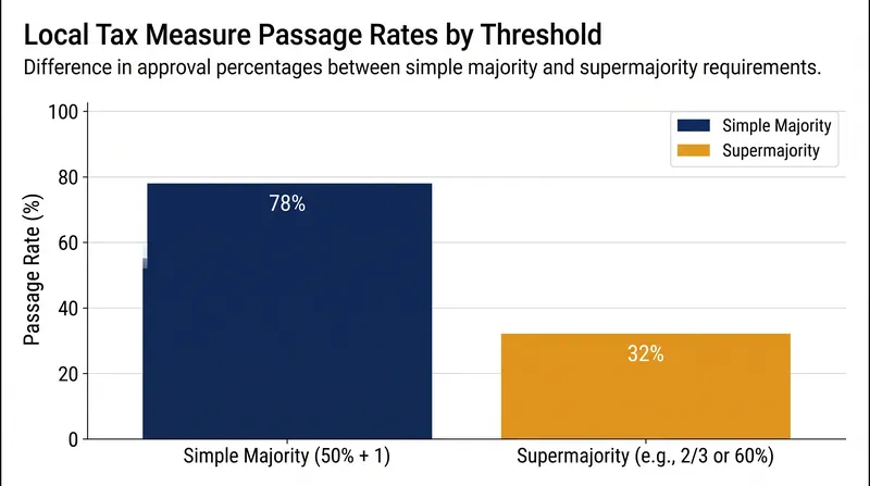 A two-thirds supermajority requirement significantly lowers the success rate of local tax measures.