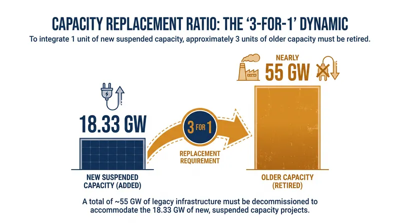 Under the new mandate, developers must retire three gigawatts of existing capacity for every one gigawatt of new capacity built.