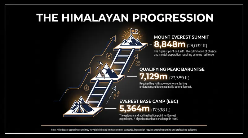 The proposed progression path requires climbers to master a 7,000-meter peak before tackling Everest.