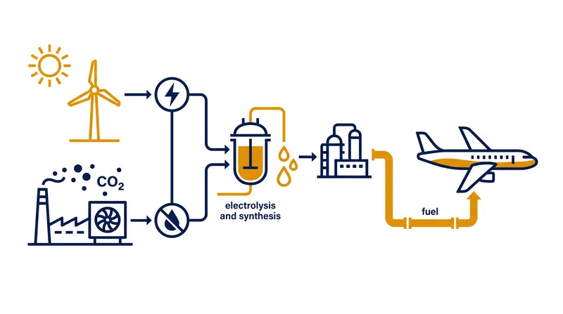 Power-to-liquids technology synthesizes jet fuel from waste CO2 and renewable electricity.