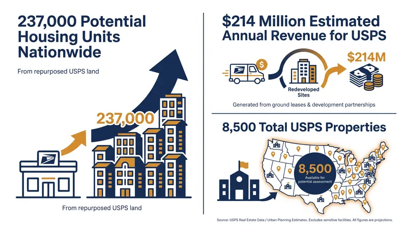 Brookings Institution estimates show massive untapped potential in the USPS real estate portfolio.