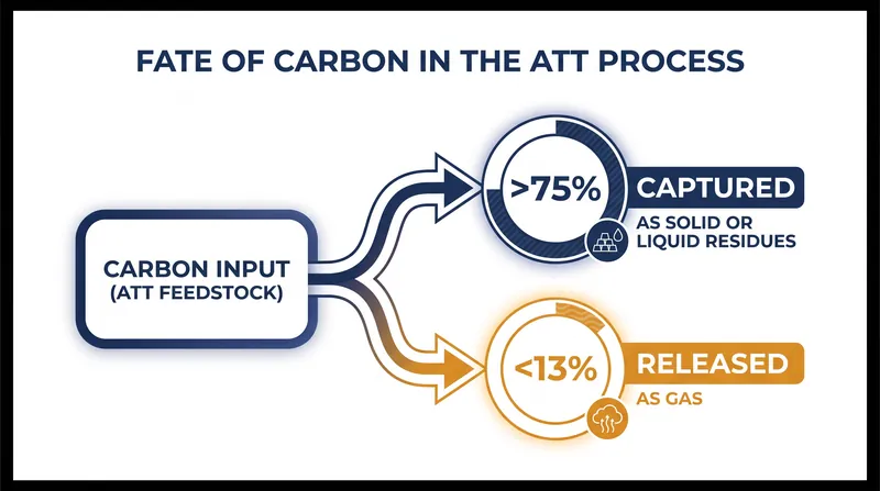 The vast majority of the carbon originally present in the plastic is captured, preventing atmospheric emissions.