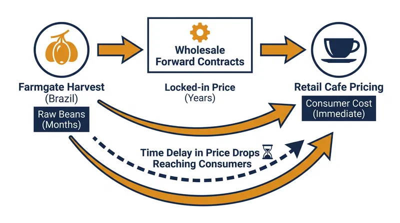 How wholesale coffee prices eventually trickle down to the retail level.