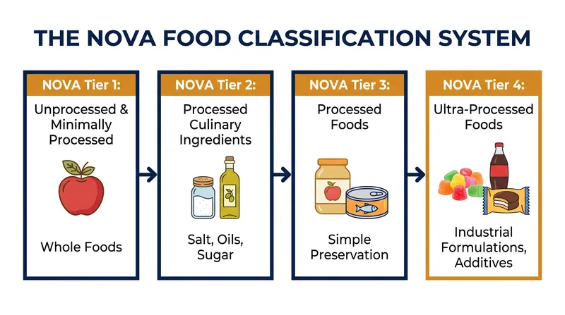 The NOVA classification system groups foods by their level of industrial processing.