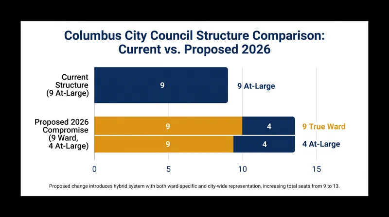 The proposed compromise would expand the council to 13 members, guaranteeing nine seats are elected strictly by local wards.