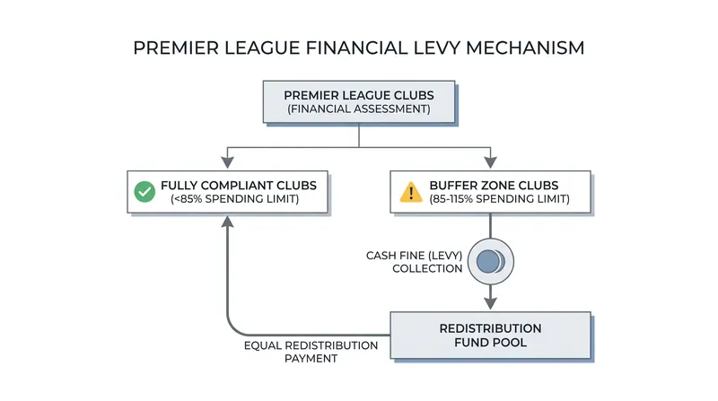 Overspending within the buffer zone triggers a financial levy that is redistributed to compliant clubs.
