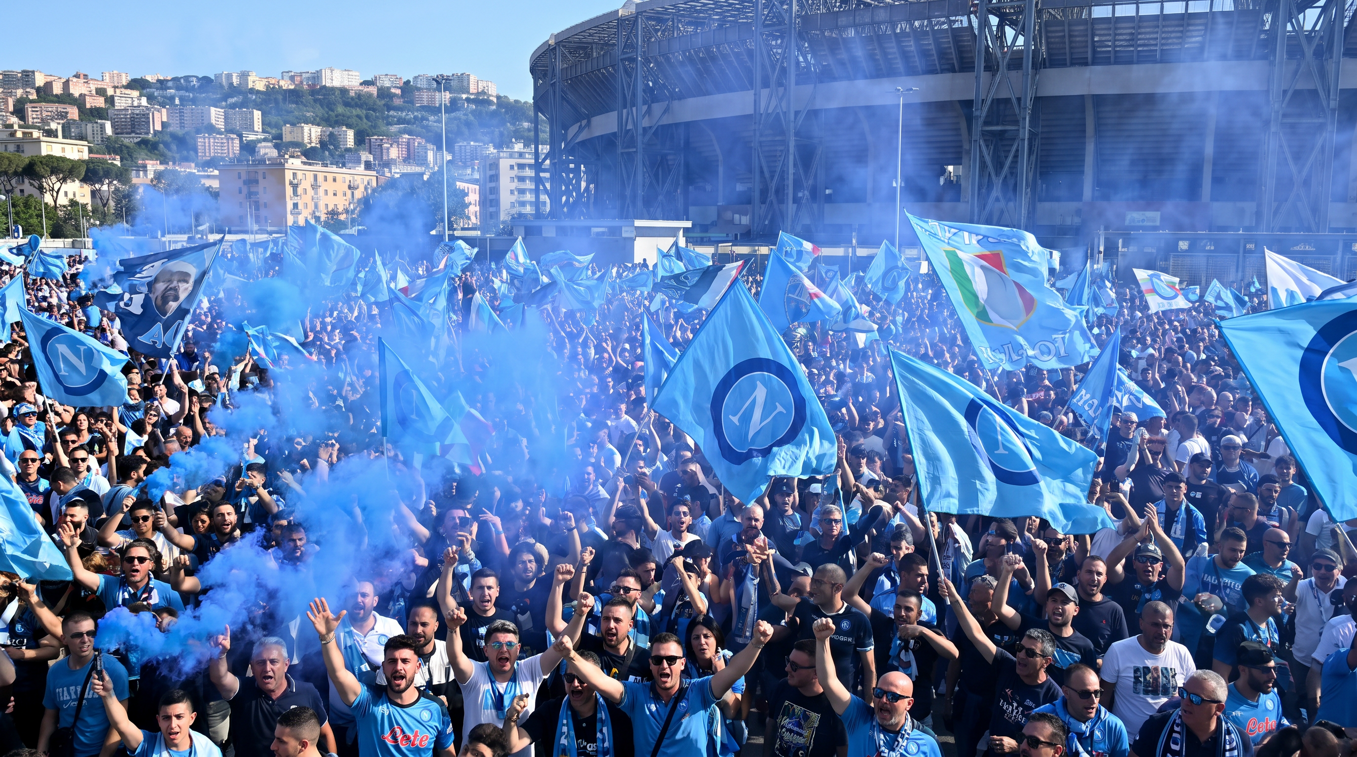 Napoli supporters gather outside the stadium, embracing the club's ambitious new direction.