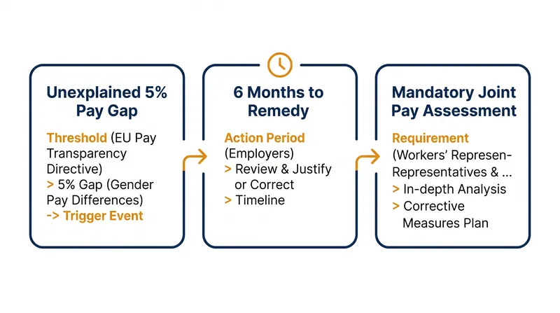 An unexplained gender pay gap of 5% or more triggers a mandatory joint pay assessment if not resolved within six months.