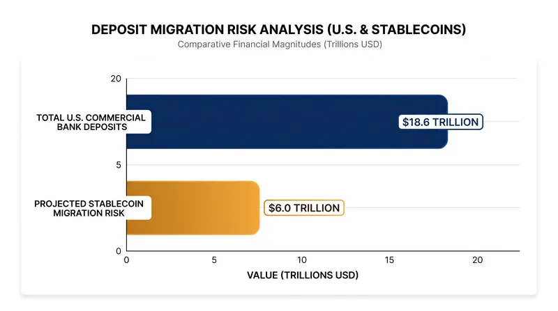 Up to 35% of U.S. commercial bank deposits could be at risk of migrating to stablecoins.