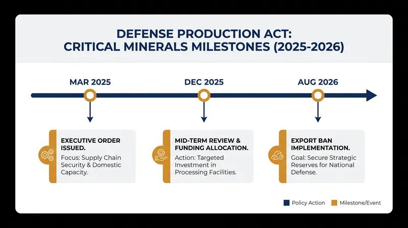 The timeline of federal interventions to secure domestic critical mineral supply chains.