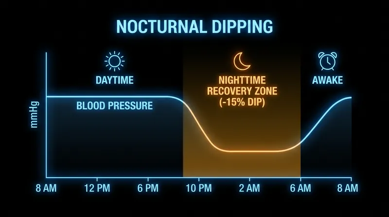 Nocturnal dipping allows the heart and blood vessels to recover; irregular sleep schedules often blunt this vital process.